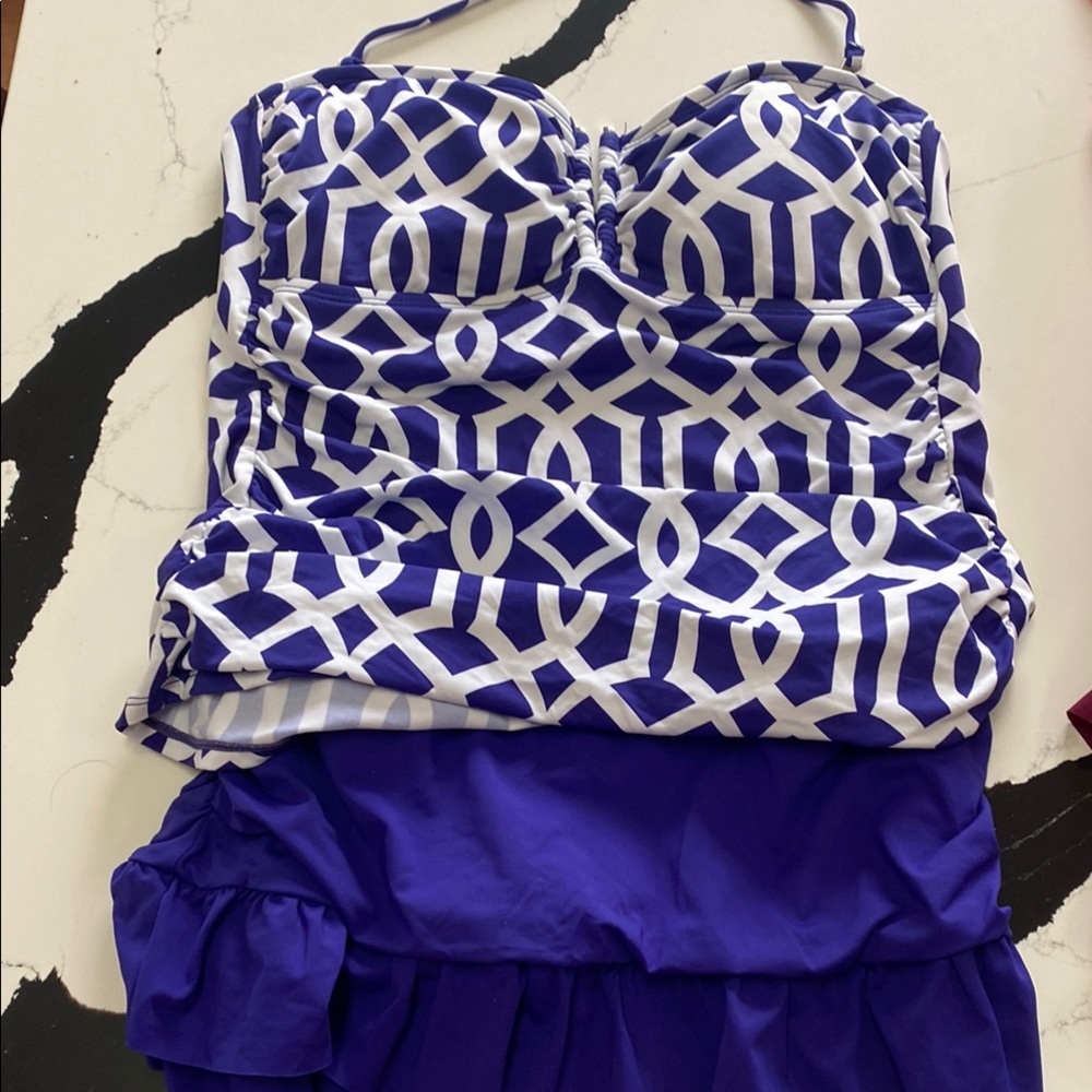 Purple and White Geometric Swimsuit Tankini